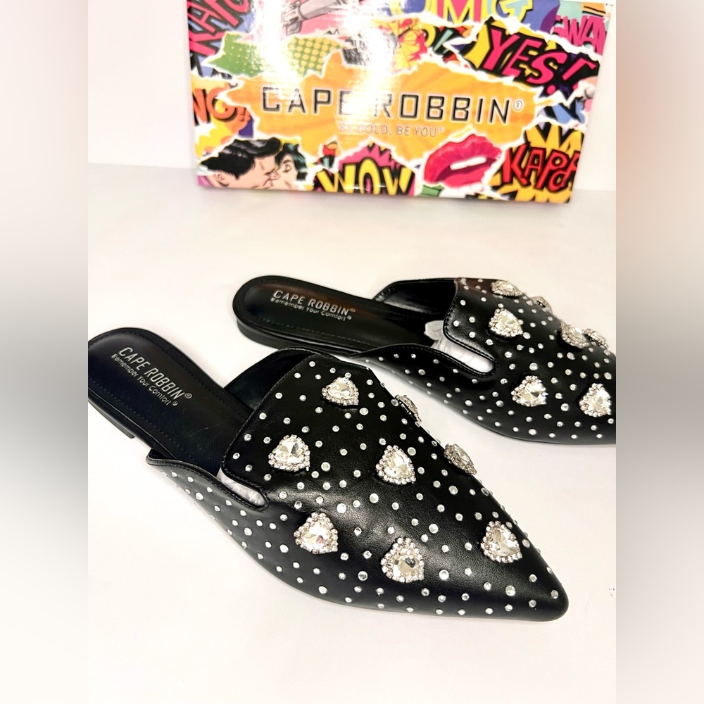 Heart Rhinestone Studded Loafers/Flat Mules Embellished w/ Crystal Accents Gems